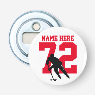 Personalized Hockey Player Name Number Red Bottle Opener