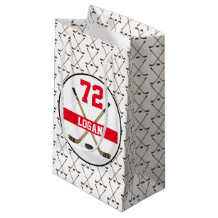 Personalized Hockey Player Name Number Red Sticks Small Gift Bag