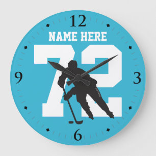 Personalized Hockey Player Name Number Shark Blue Large Clock