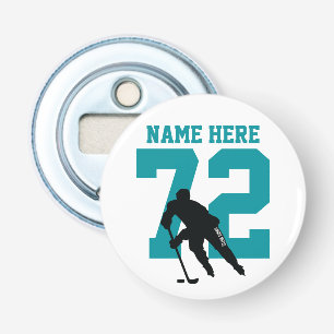 Personalized Hockey Player Name Number Sharks Teal Bottle Opener