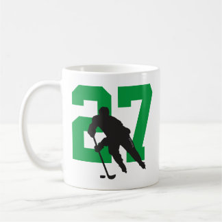 Personalized Hockey Player Number Black green Coffee Mug