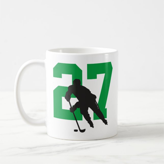Personalized Hockey Player Number Black green Coffee Mug (Left)