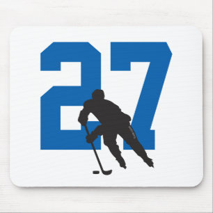Personalized Hockey Player Number Blue Mouse Pad