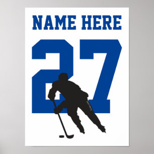 Personalized Hockey Player Number Blue Poster