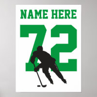 Personalized Hockey Player Number Green