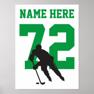 Personalized Hockey Player Number Green Poster