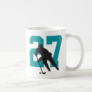Personalized Hockey Player Number Teal Blue Coffee Mug