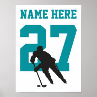 Personalized Hockey Player Number Teal