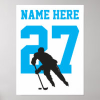 Personalized Hockey Player Number Turquoise Blue