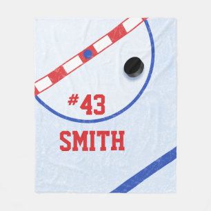 Personalized Hockey Players Center Ice & Puck Fleece Blanket