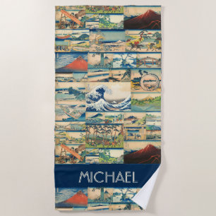 Personalized Hokusai Views of Mt. Fuji Beach Towel