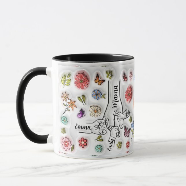 Personalized Holding Mom‘s Hand - 3 Children Mug (Left)