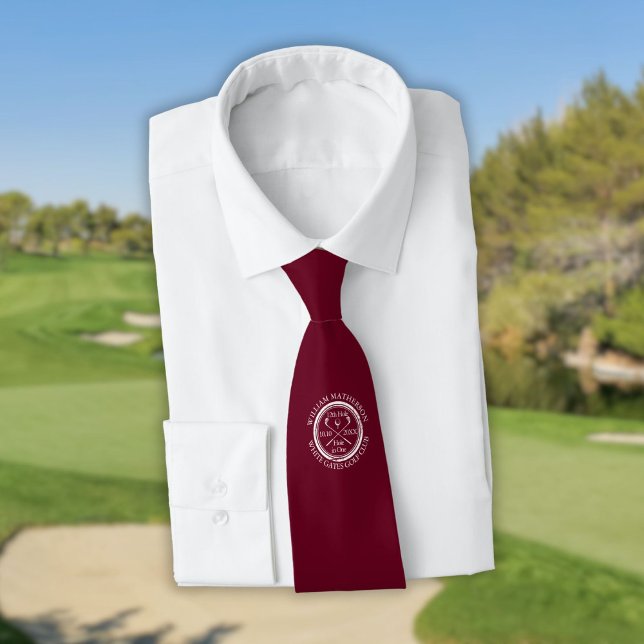 Personalized Hole in One Burgundy Red Golf Tie (Personalized Hole in One Burgundy Red Golf Neck Tie)