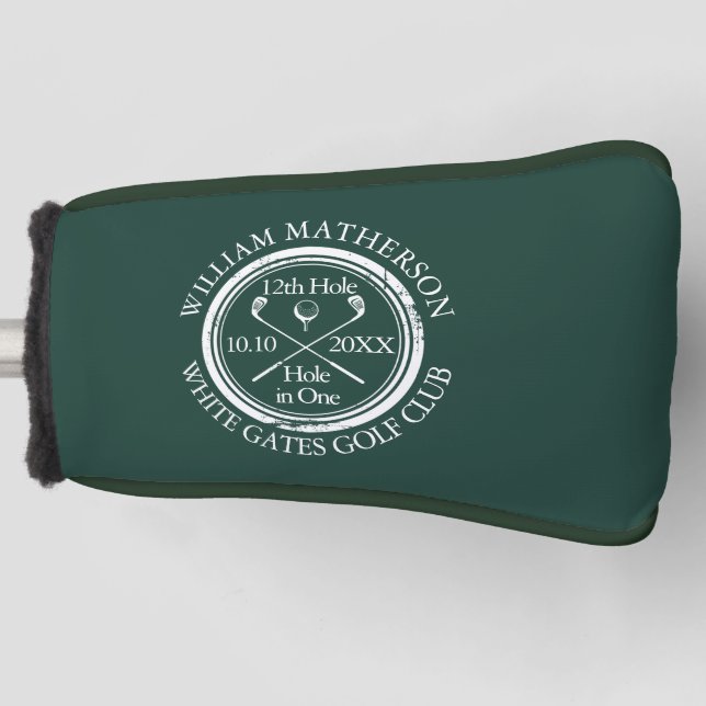 Personalized Hole in One Emerald Green Golf Head Cover (Front)