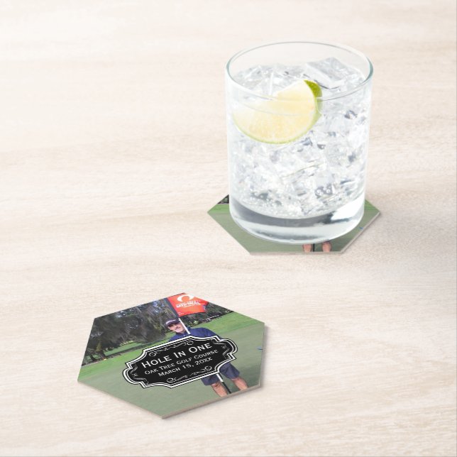 Personalized Hole In One Golf Photo and Stats Paper Coaster (Insitu)
