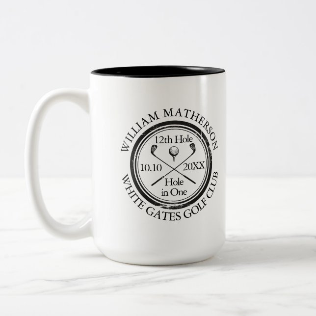 Personalized Hole in One Golf Photo Two-Tone Coffee Mug (Left)