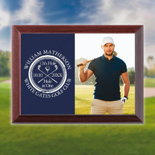 Personalized Hole in One Golfer Photo Navy Blue Award Plaque