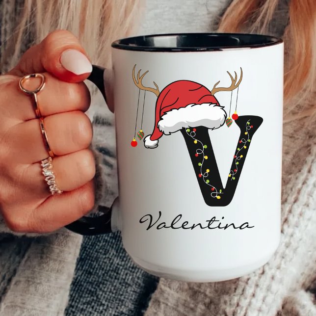 Personalized Holiday Alphabet Mug for Teachers (custom Christmas gift, Santa holiday mug, festive alphabet mug, holiday office gift for him or her,)