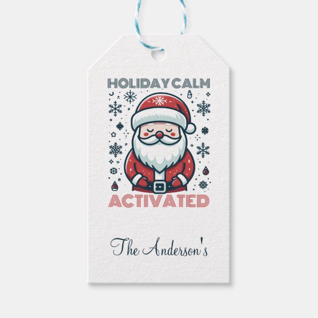 Personalized Holiday Calm Santa  Gift Tags (Front)