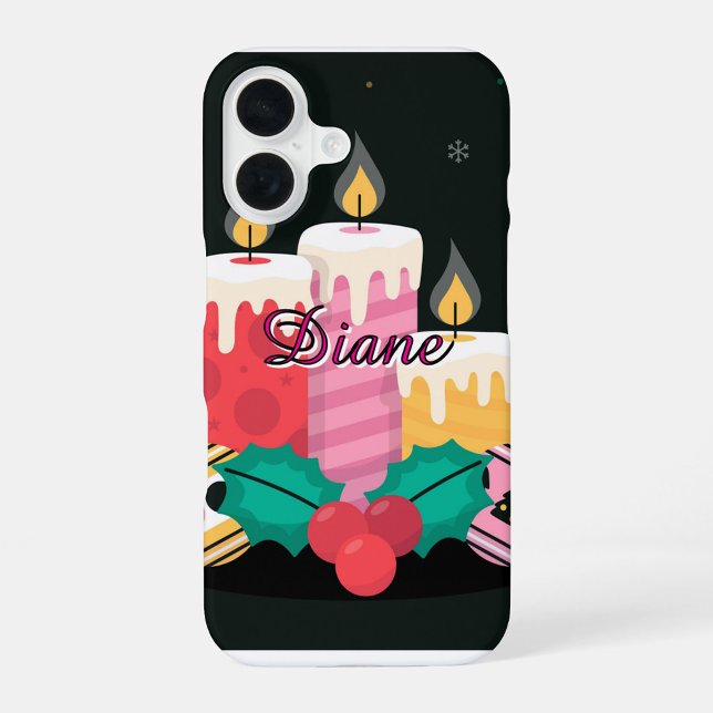 Personalized Holiday Candles iPhone Case Template  ("Glowing candles, holly berries, and your name in elegant script.)