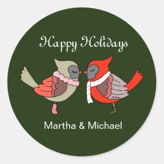 Personalized Holiday Card Seal Cardinal Couple