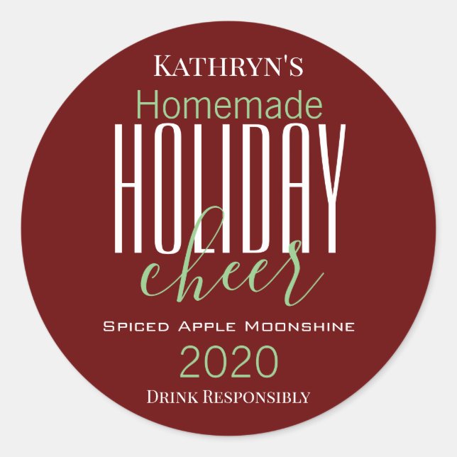 Personalized "Holiday Cheer" Alcohol/Food/Product  Classic Round Sticker (Front)