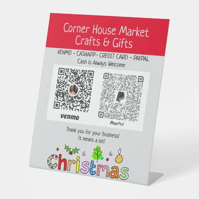 Personalized Holiday Craft Show Ideas Venmo Pedestal Sign (Front)