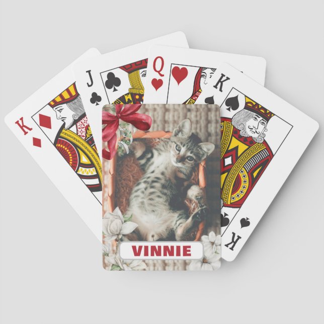 Personalized Holiday Custom Pet Photo Name Playing Cards (Back)
