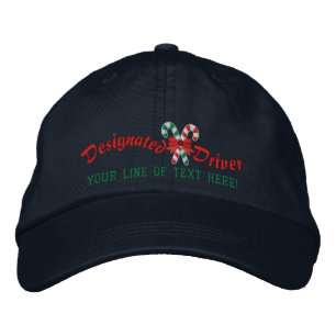 Personalized Holiday Designated Driver Candy Canes Embroidered Hat