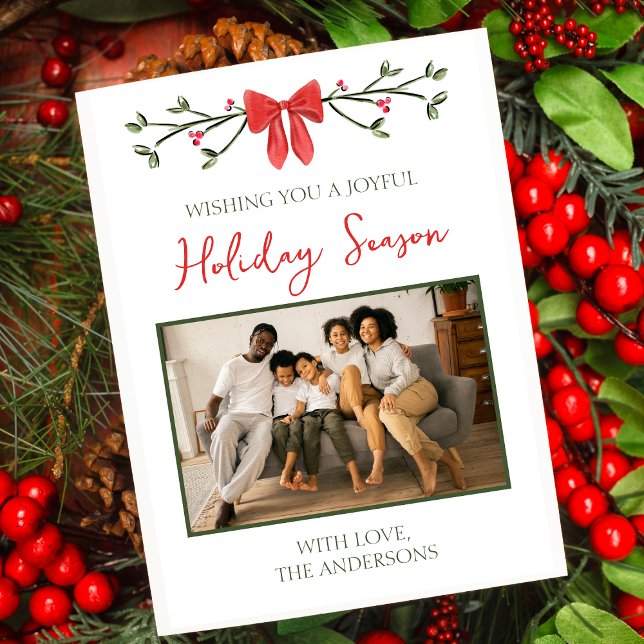 Personalized Holiday Family Photo Card with Bow (Creator Uploaded)