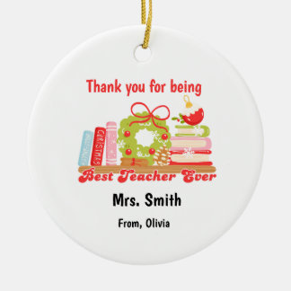 Personalized Holiday Gift for Educators Ceramic Ornament