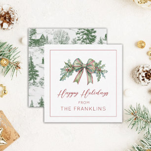 Personalized Holiday Greenery Bow Gift Enclosure Card