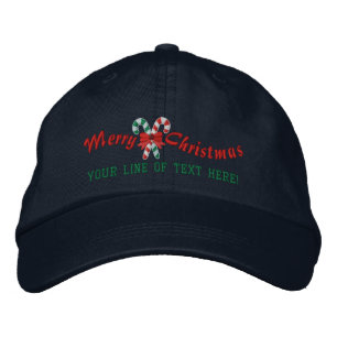 Personalized Holiday Greetings Candy Canes Embroidered Hat