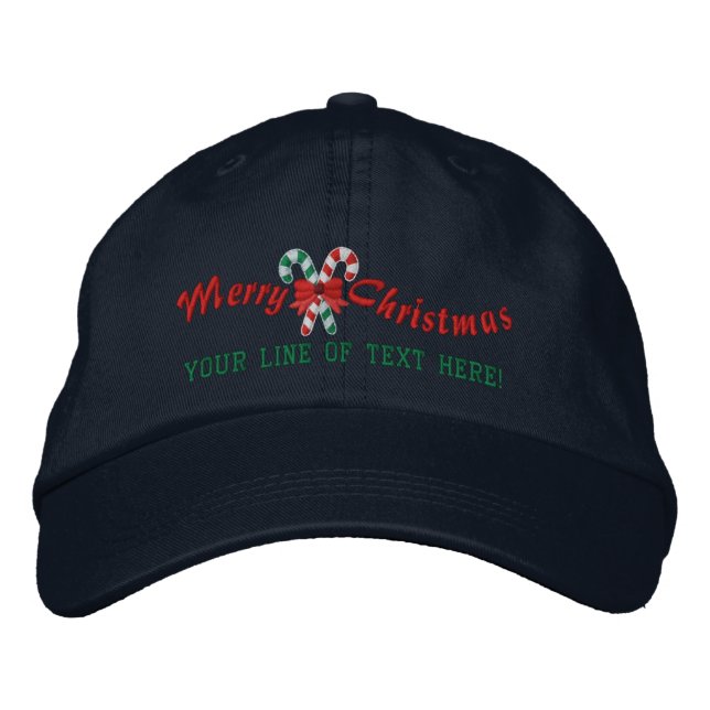 Personalized Holiday Greetings Candy Canes Embroidered Hat (Front)