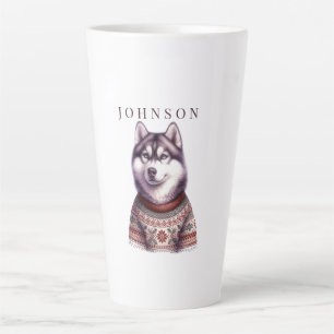 Personalized Holiday Mugs, Festive Siberian Husky Latte Mug