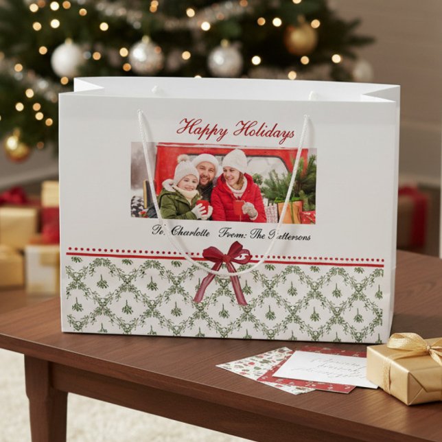 Personalized Holiday Photo Name Large Gift Bag (Creator Uploaded)