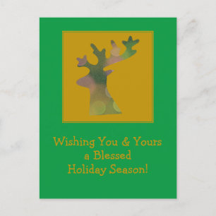 Personalized Holiday Reindeer Head Green Gold Postcard