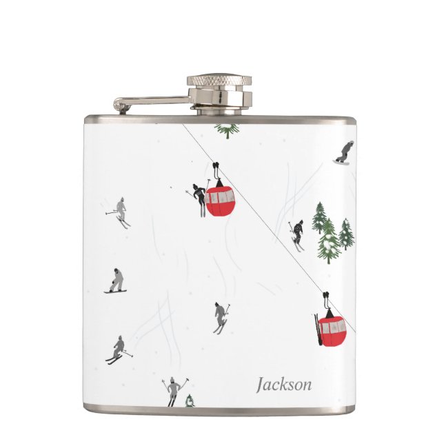 Personalized Holiday Skiing Ski Lift  Hip Flask (Front)
