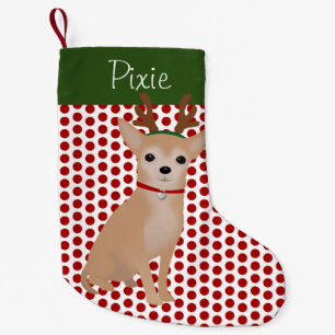 Personalized Holiday Tan Chihuahua and Red Dots Small Christmas Stocking