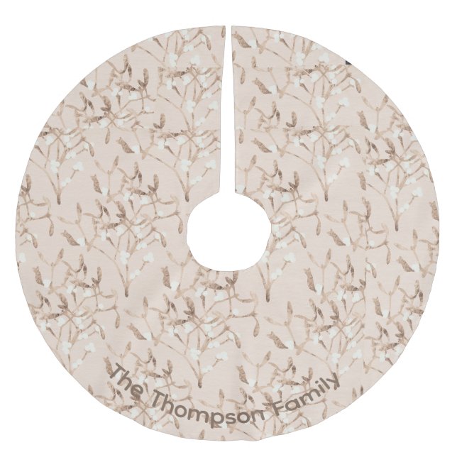 Personalized Holiday Tan Wispies Christmas Pattern Brushed Polyester Tree Skirt (Front)