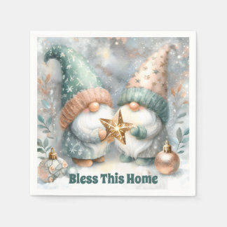 Personalized Holiday Winter Gnome Bless This Home  Napkin