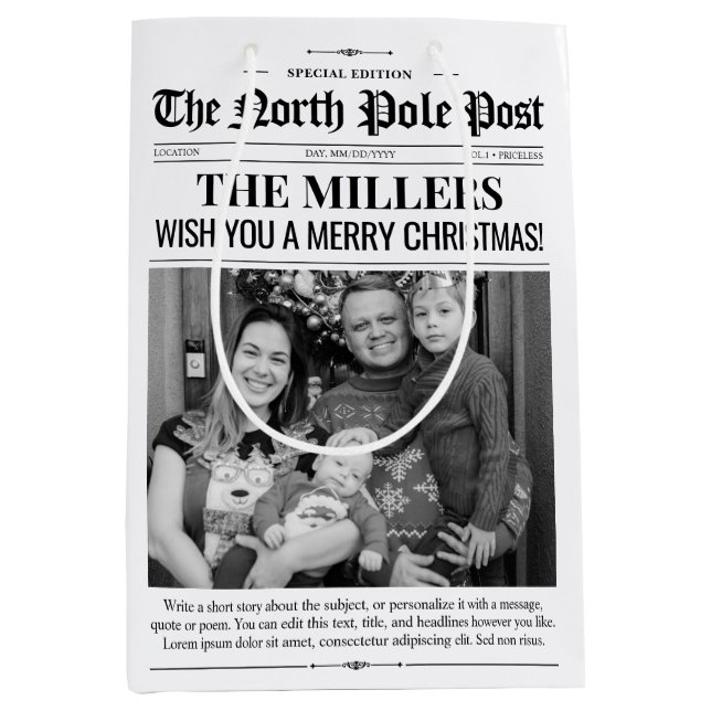 Personalized Holidays Gift Bag Christmas Newspaper (Front)