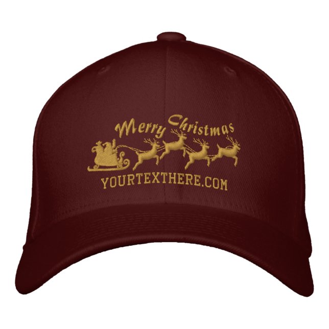 Personalized Holidays Santa Sleigh Ride Scene Embroidered Hat (Front)