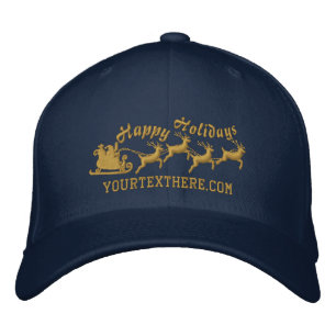 Personalized Holidays Santa Sleigh Ride Scene Embroidered Hat