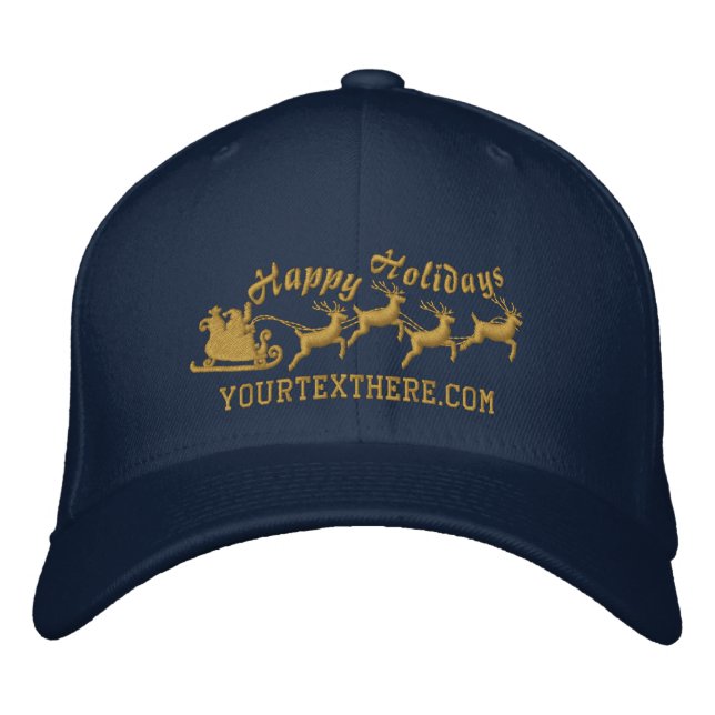 Personalized Holidays Santa Sleigh Ride Scene Embroidered Hat (Front)