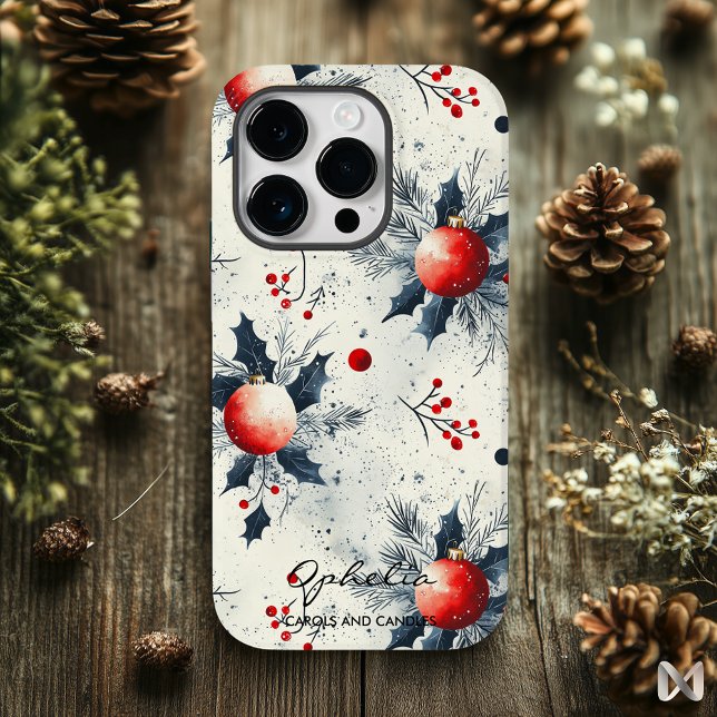 Personalized Holly and Ornaments Christmas Case-Mate iPhone Case (Creator Uploaded)