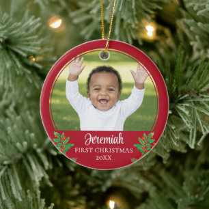 Personalized Holly BABY'S FIRST CHRISTMAS Ceramic Ornament