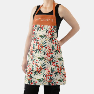 Personalized Holly Berry Pattern Apron