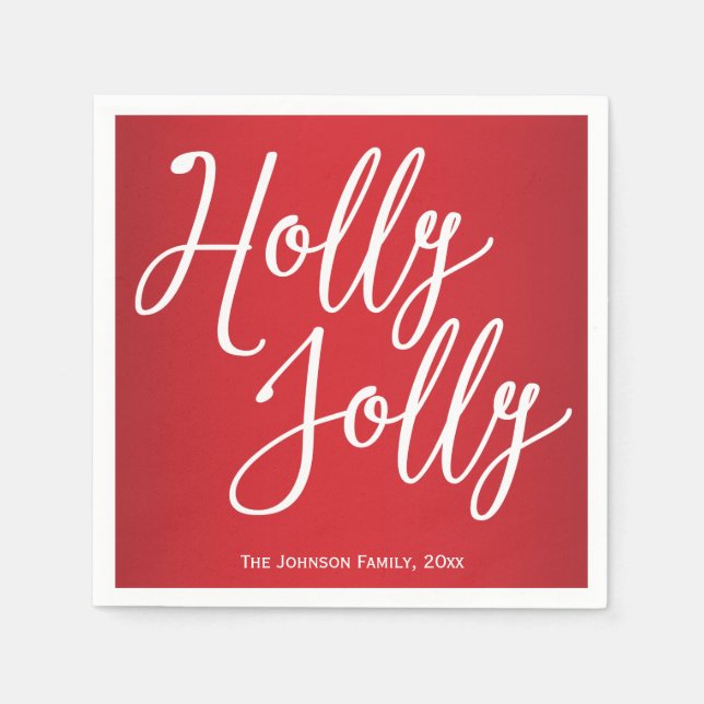 Personalized Holly Jolly Christmas Paper Napkins (Front)
