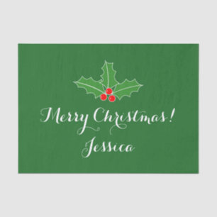 Personalized holly leaves Christmas tissue paper